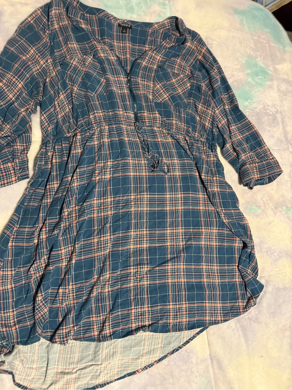 torrid Teal and Pink Plaid High-Low Tunic